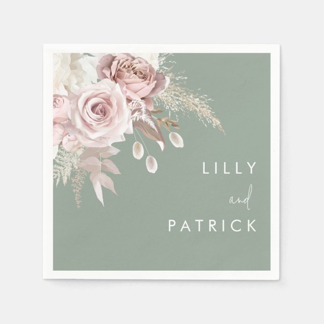 Serviette En Papier Modern Dusty Rose Blush & Sage Wedding (Devant)
