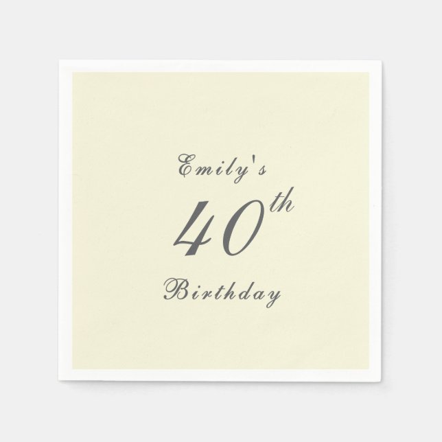 Serviette En Papier Modern Elegant 40th Birthday Party Paper (Devant)