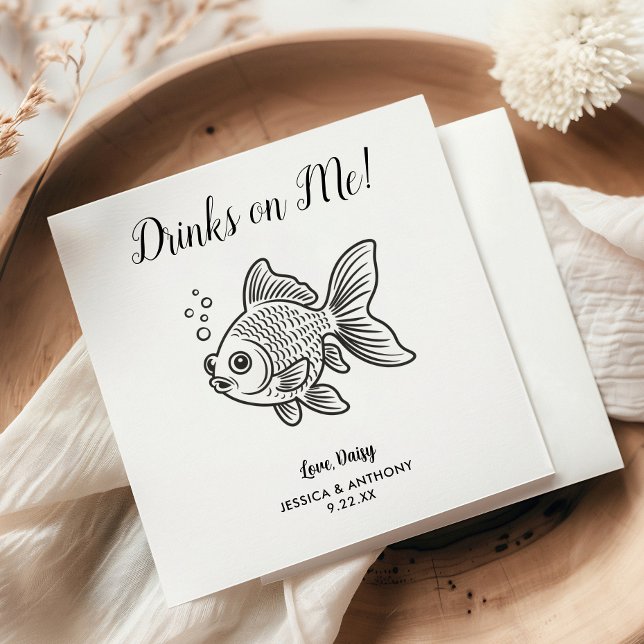 Serviette En Papier Modern Fish Wedding Cocktail Napkins  (Créateur téléchargé)