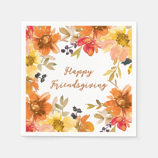 Serviette En Papier Modern Floral Friendsgiving  (Devant)