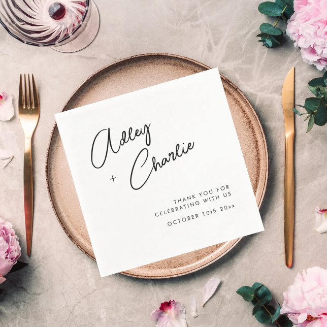 Serviette En Papier Modern Font Black & White Wedding Couples Names (Créateur téléchargé)
