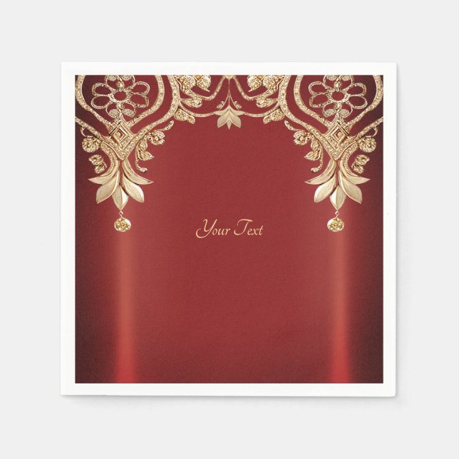 Serviette En Papier Modern Gold Red Floral Napkins (Devant)