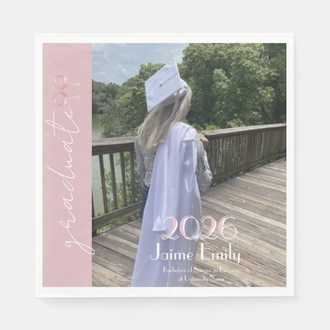 Serviette En Papier Modern Graduation 2026 Light Pink Bow Photo (Devant)