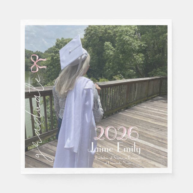 Serviette En Papier Modern Graduation 2026 Pink Bow Photo (Devant)