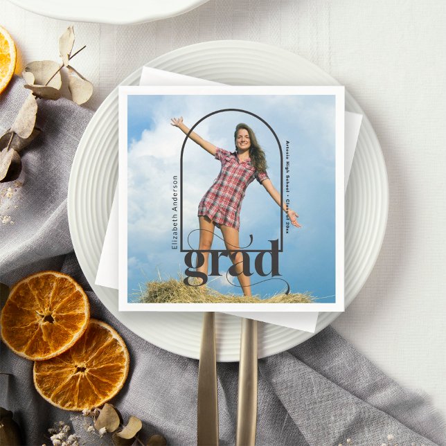 Serviette En Papier Modern Graduation Party Black Typography Photo  (Créateur téléchargé)