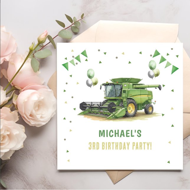 Serviette En Papier Modern Green Farm Tractor 3rd Birthday (Créateur téléchargé)
