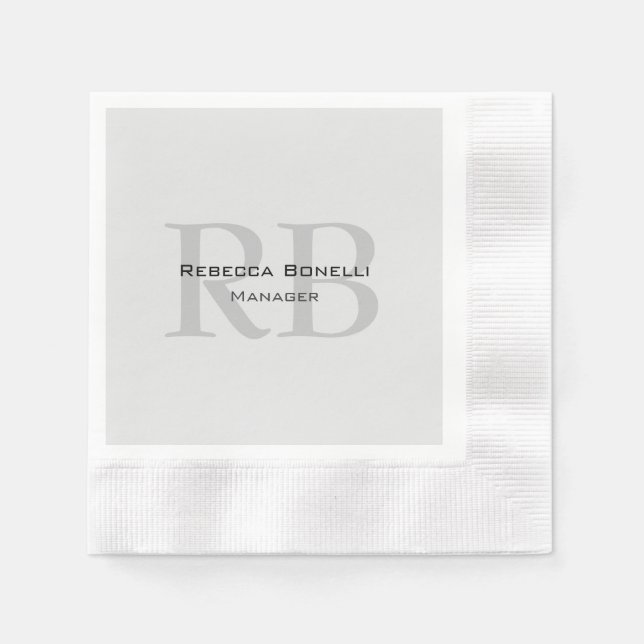 Serviette En Papier Modern Grey Monogram Manager Ajouter un nom Initia (Devant)