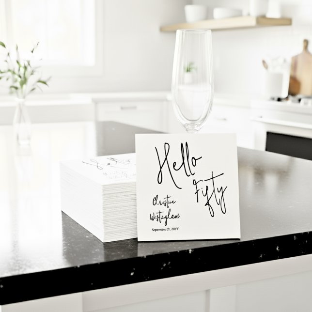 Serviette En Papier Modern Hello Fifty Script 50th Birthday Cocktail (Créateur téléchargé)