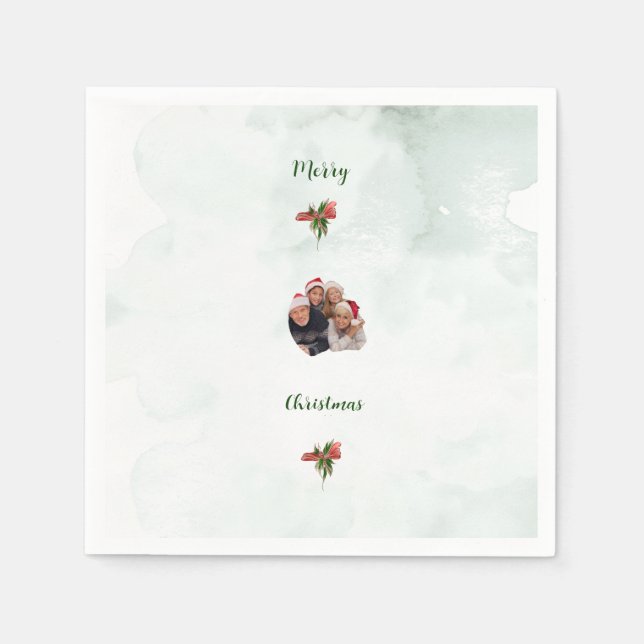 Serviette En Papier Modern merry Christmas family photo paper napkins  (Devant)
