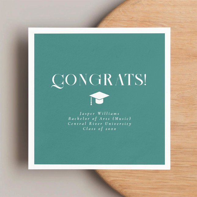 Serviette En Papier Modern Minimal Chic Graduation Party Teal (Créateur téléchargé)