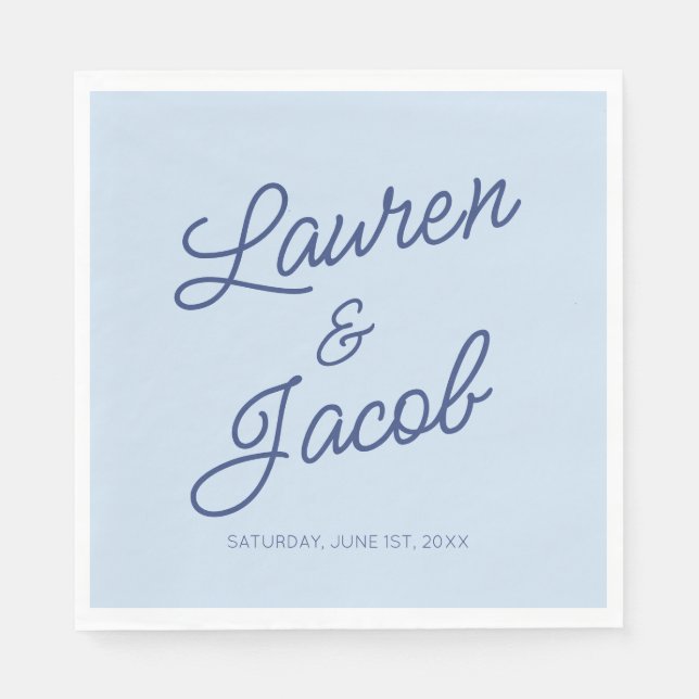 Serviette En Papier Modern Minimal Minimalist Blue Wedding (Devant)