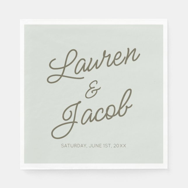 Serviette En Papier Modern Minimal Minimalist Green Wedding (Devant)