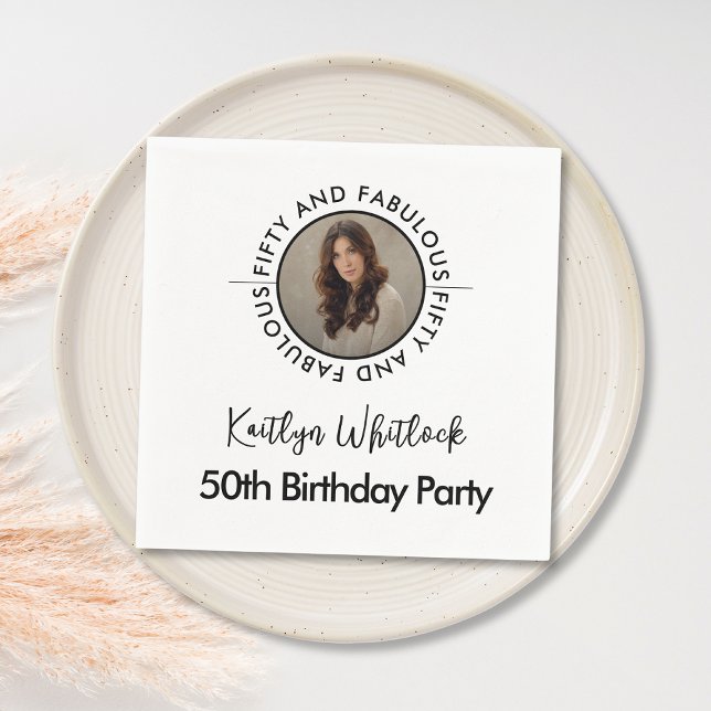 Serviette En Papier Modern Minimalist Black White Fifty and Fabulous (black and white fifty and fabulous 50th birthday party napkins modern minimalist elegant script font)