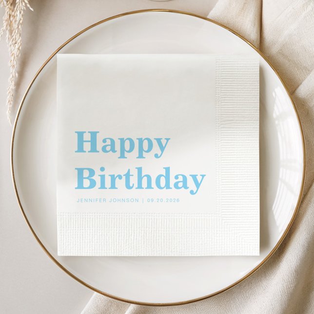 Serviette En Papier Modern Minimalist Blue Birthday (Modern Minimalist Blue Birthday Napkins)