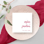 Serviette En Papier Modern Minimalist Script | Magenta Red Wedding<br><div class="desc">These elegant,  minimalist wedding napkins feature modern script typography and clean,  sans serif text for a simple and stylish magenta red and white design you will love.</div>