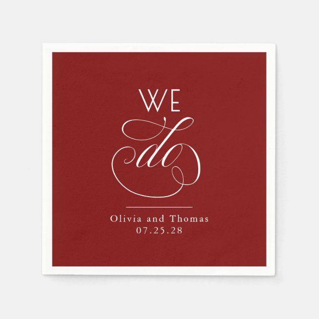 Serviette En Papier Modern Minimalist Typography Red Wedding We Do (Devant)