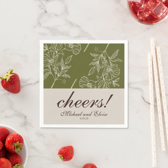 Serviette En Papier Modern Neutral Floral Cheers Personalized Wedding (En situation)
