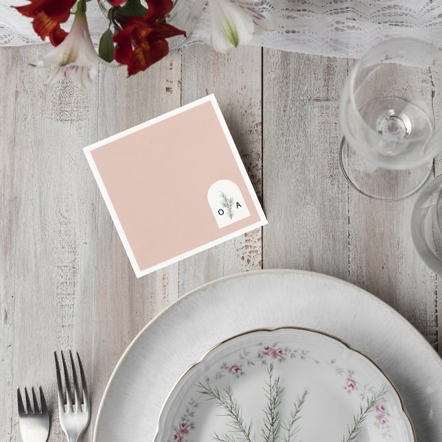 Serviette En Papier Modern Neutral Monogram Botanical Napkin (Créateur téléchargé)