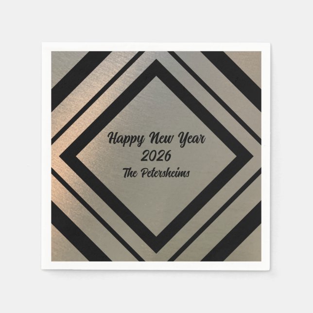 Serviette En Papier Modern Personalized Brushed Metal Happy New Years (Devant)