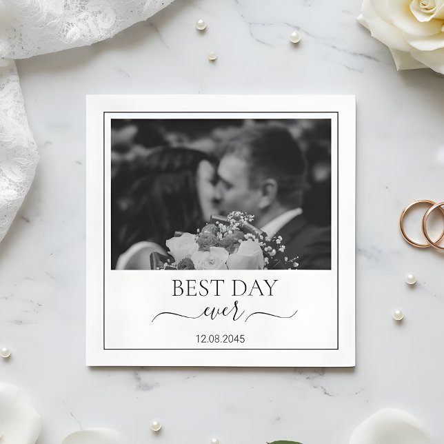 Serviette En Papier Modern Photo Best Day Ever Wedding Custom Napkin (Créateur téléchargé)