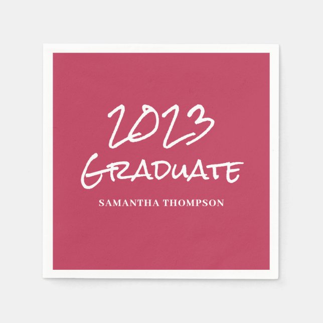 Serviette En Papier Modern Pink 2023 Nom de la graduation (Devant)