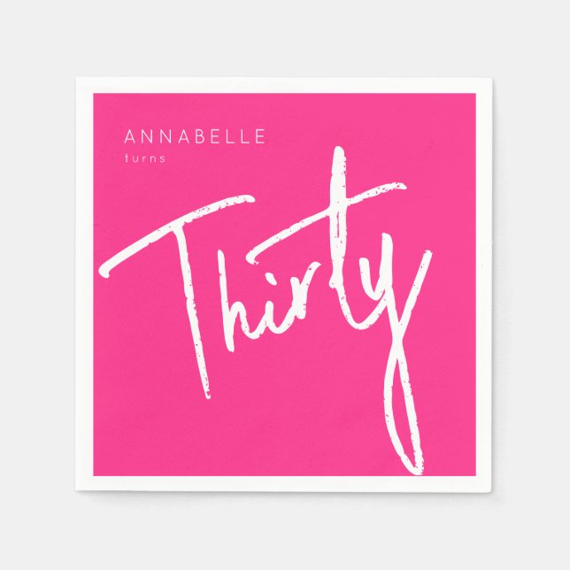 Serviette En Papier Modern Pink 30e Trente-trentième anniversaire fête (Devant)