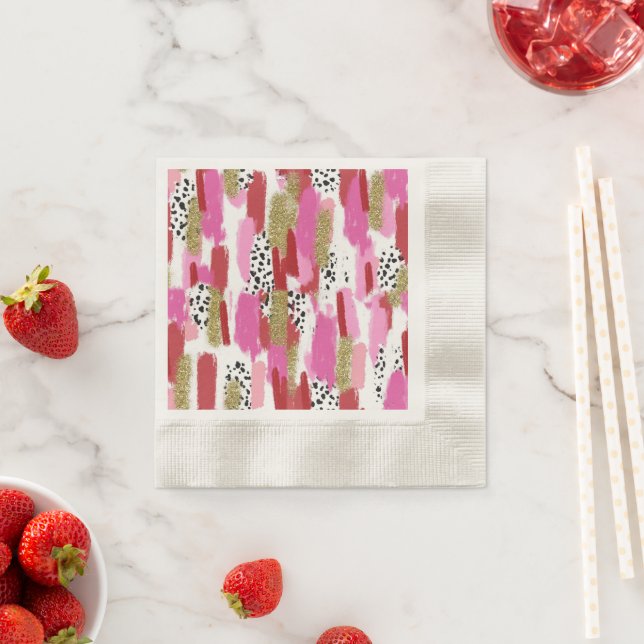 Serviette En Papier Modern Pink and White Party Napkins (En situation)
