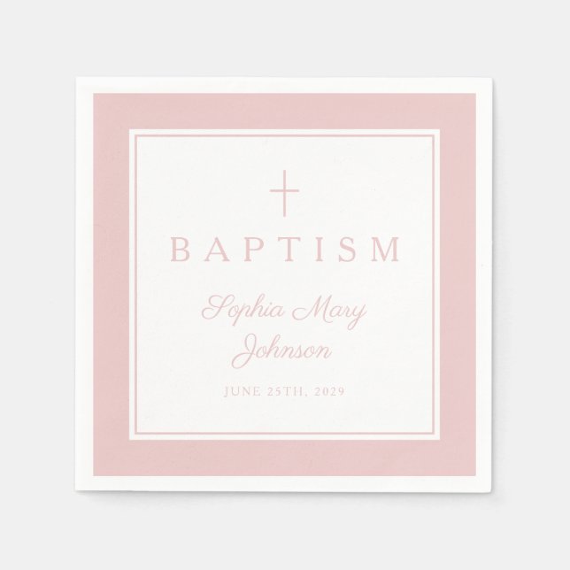 Serviette En Papier Modern Pink Religius Cross Girl Baptism (Devant)