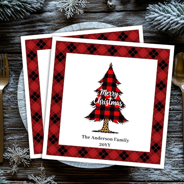 Serviette En Papier Modern Red Black Plaid Christmas Napkins Custom (Modern Red Black Plaid Christmas Napkin Custom)