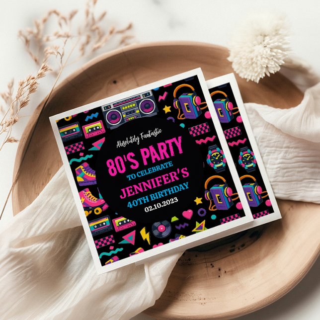 Serviette En Papier Modern Retro Neon 80’s Birthday Party for Adults (Modern Retro Neon 80’s Birthday Party for Adults Napkins
)