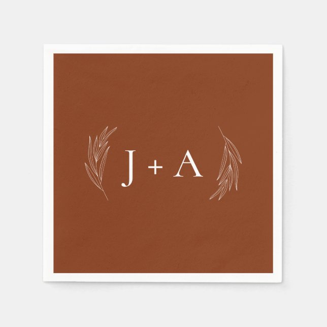 Serviette En Papier Modern Rustic Chic Botanical Monogram Wedding (Devant)