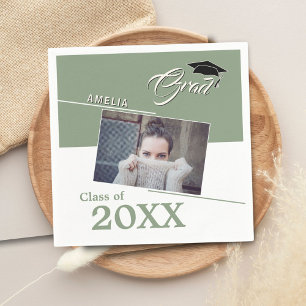 Serviette En Papier Modern Sage Green Graduate Photo Graduation Party 