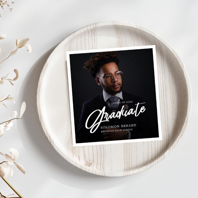 Serviette En Papier Modern Script Graduate Photo Graduation (Créateur téléchargé)