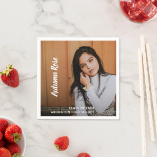 Serviette En Papier Modern Simple Élégant Script Nom Photo Graduation