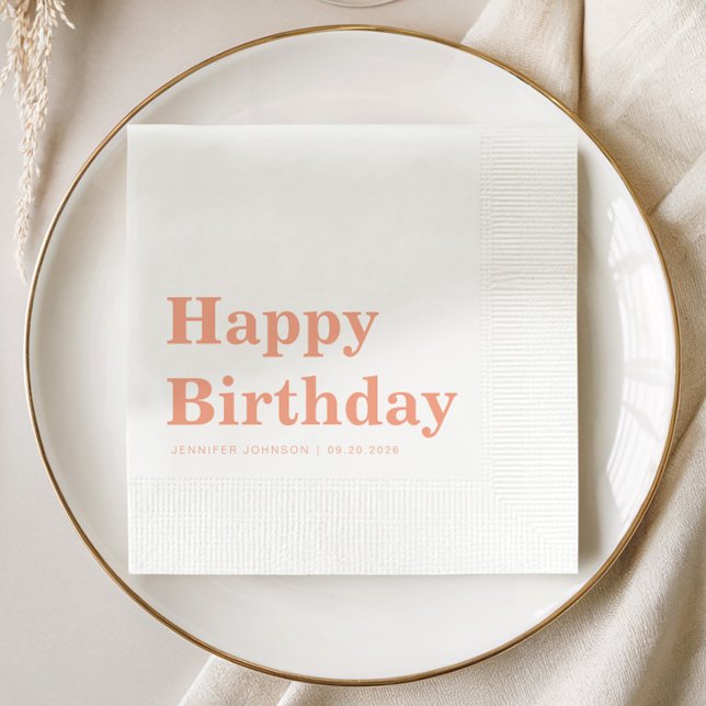 Serviette En Papier Modern Simple Peach Birthday (Modern Simple Peach Birthday Napkins)