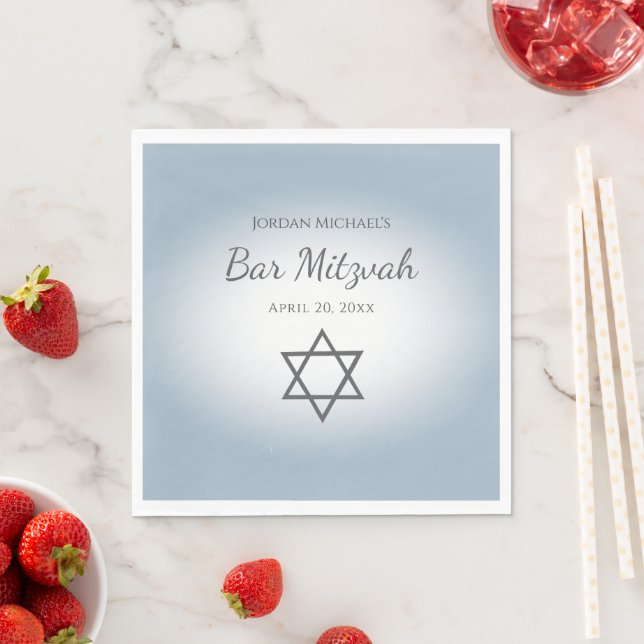 Serviette En Papier Modern Simple Star of David Blue Bar Mitzvah (En situation)
