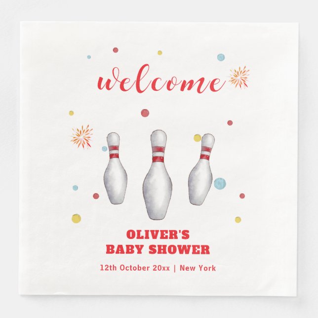 Serviette En Papier Modern Strike Up Bowling Baby Shower Welcome (Devant)