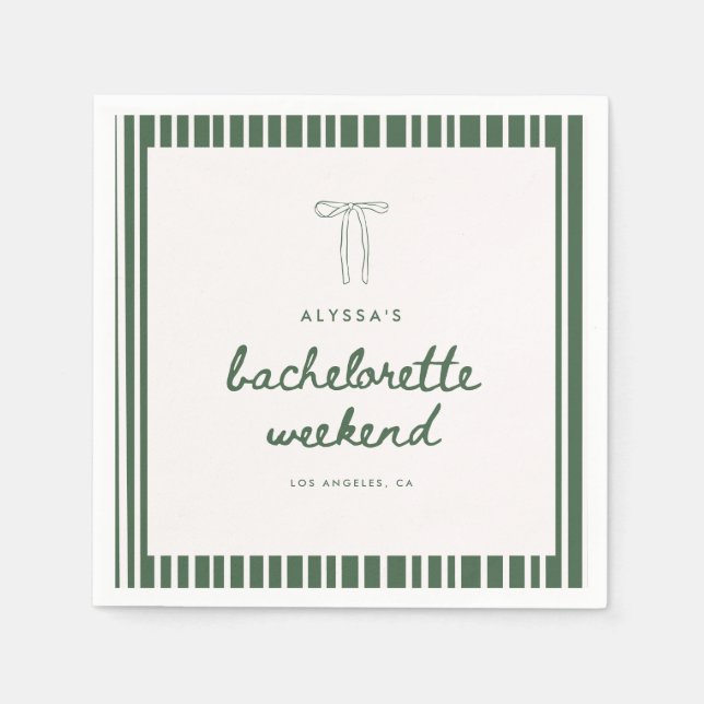 Serviette En Papier Modern Striped Green Coquette Bachelorette Weekend (Devant)