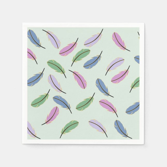Serviette En Papier Modern Stylish Pastel Blue Feathers Pattern (Devant)