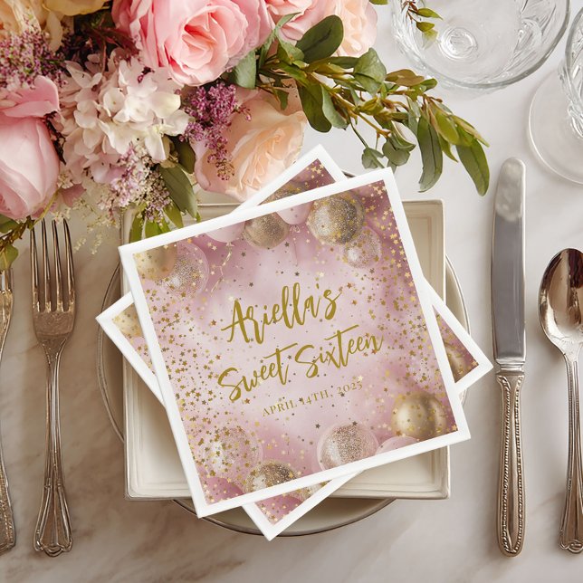 Serviette En Papier Modern sweet 16 pink gold balloons (Créateur téléchargé)