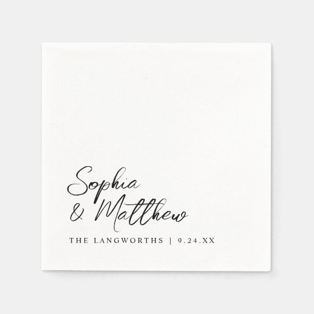 Serviette En Papier Modern Trendy Black and White Handwritten Wedding (Devant)