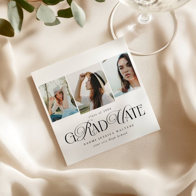 Serviette En Papier Modern Typography Multi Photo Elegant Graduation (Créateur téléchargé)