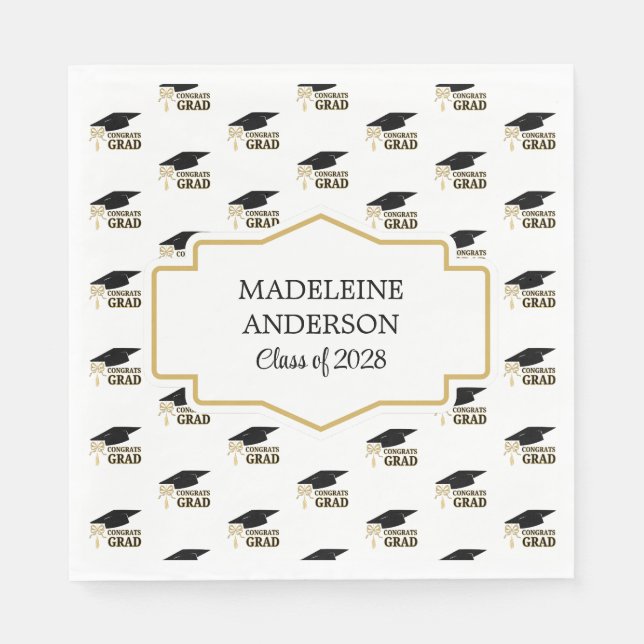 Serviette En Papier Modern Whimsical Gold Black Graduation Cap (Devant)