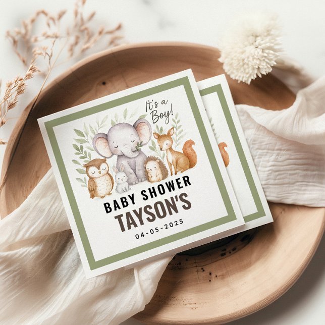 Serviette En Papier Modern Woodland Animals Forest Boy Baby Shower (Créateur téléchargé)