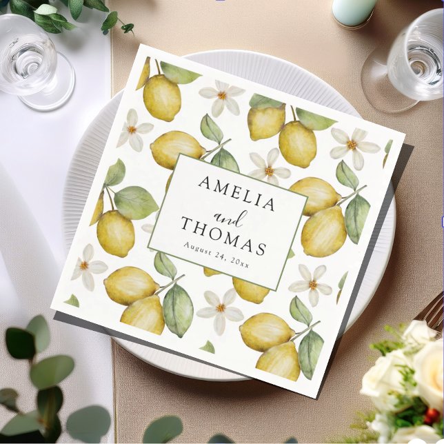 Serviette En Papier Modern Yellow Citrus Wedding (Créateur téléchargé)