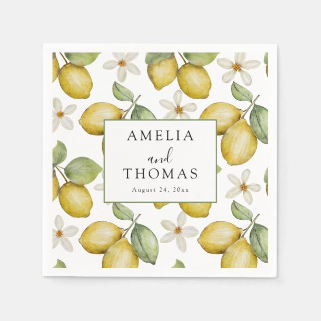 Serviette En Papier Modern Yellow Citrus Wedding (Devant)