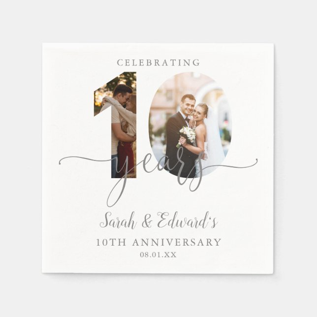 Serviette En Papier Moderne 10e anniversaire de mariage 2 Photo (Devant)