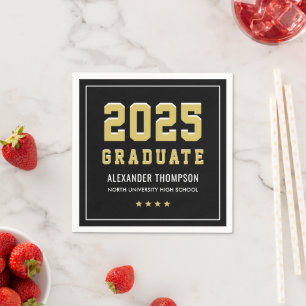 Serviette En Papier Moderne 2024 Graduate Gold Black Graduation Party