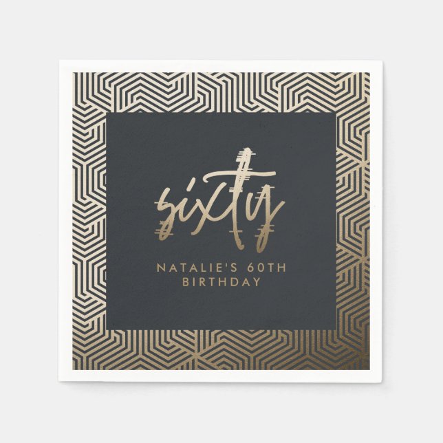 Serviette En Papier Moderne 60e anniversaire simple élégant script élé (Devant)