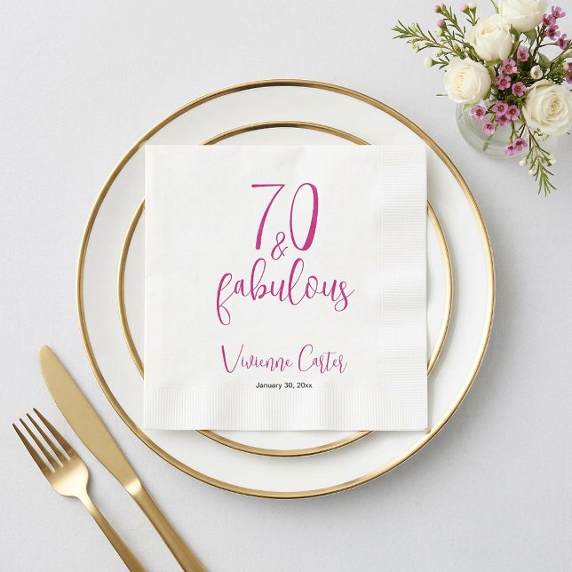 Serviette En Papier Moderne 70 ans et Fabuleux Nom Date 70e Anniversai (Modern 70 and Fabulous Name Date 70th Birthday Party Paper Napkins)